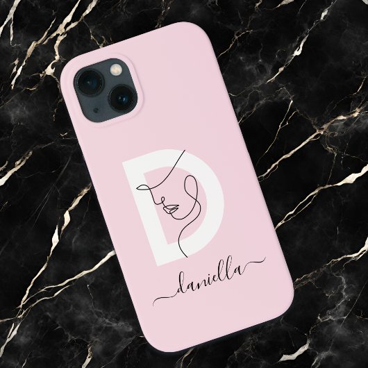 Delicate Blush Roze & Vrouwen Gezicht Omtrek Monog Case-Mate iPhone Case