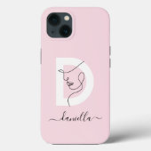 Delicate Blush Roze & Vrouwen Gezicht Omtrek Monog Case-Mate iPhone Case (Achterkant)