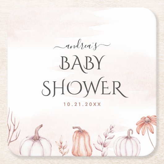 Delicate Blush Warm Tone Herfst Pumpkin Baby showe Kartonnen Onderzetters (Voorkant)