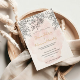 Delicate Blush Wash with Modern Black Botanical  Kaart