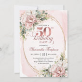 Delicate Blush Watercolor 50th Birthday Invitation Kaart (Voorkant)
