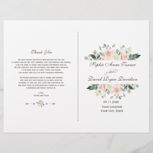 Delicate Blush White Cream Flowers Wedding Program (Voorkant)