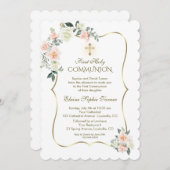 Delicate Blush White Flowers First Heilige Communi Kaart (Voorkant / Achterkant)