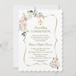 Delicate Blush White Flowers First Heilige Communi Kaart