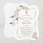 Delicate Blush White Flowers Gold Girl Baptism Kaart (Voorkant / Achterkant)