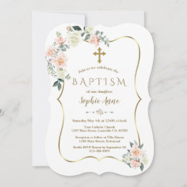 Delicate Blush White Flowers Gold Girl Baptism Kaart