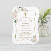 Delicate Blush White Flowers Gold Girl Baptism Kaart (Staand voorkant)