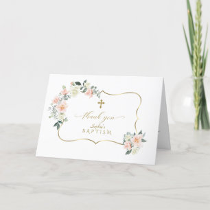Delicate Blush White Flowers Gold Girl Baptisme Bedankkaart