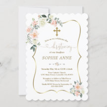 Delicate Blush White Flowers Gold Girl Christening