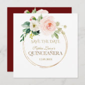 Delicate Blush White Flowers Gold Quinceañera Save The Date (Voorkant / Achterkant)
