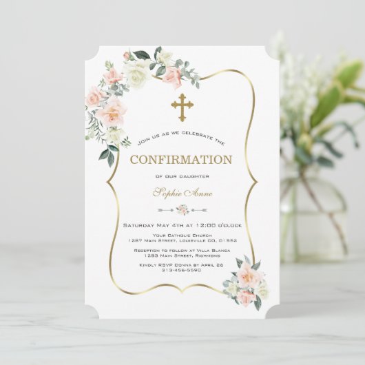 Delicate Blush Witte Bloemen Gouden Bevestiging Kaart (Staand voorkant)