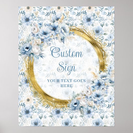 Delicate Bohemian Dusty Blue Gold Wedding Custom Poster (Voorkant)