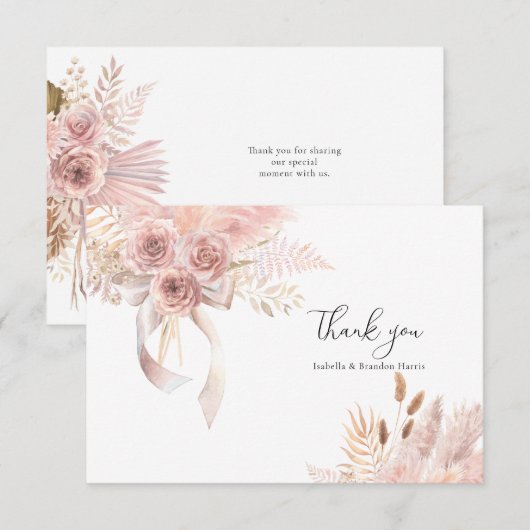 Delicate Bohemian Pink Floral Hartelijk dank Bedankkaart (Voorkant / Achterkant)