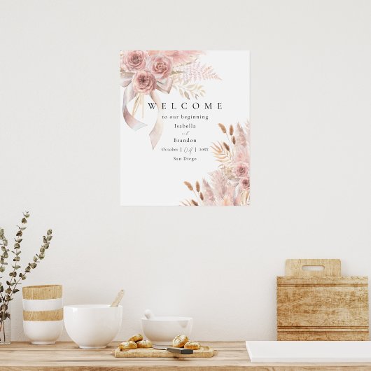 Delicate Bohemian Pink Floral Poster (Keuken)