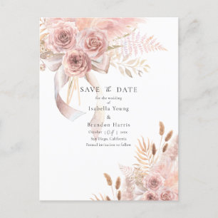 Delicate Bohemian Pink Floral Save the Date Postca Briefkaart