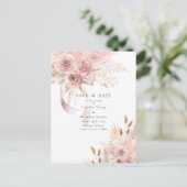 Delicate Bohemian Pink Floral Save the Date Postca Briefkaart (Staand voorkant)