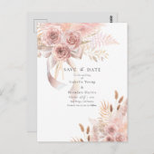 Delicate Bohemian Pink Floral Save the Date Postca Briefkaart (Voorkant / Achterkant)