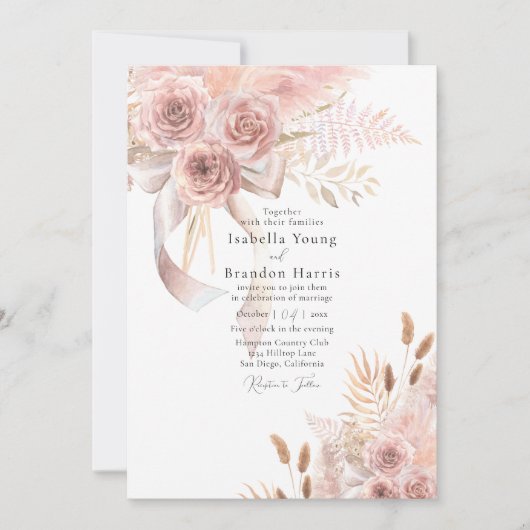 Delicate Bohemian Pink Floral Wedding Kaart (Voorkant)