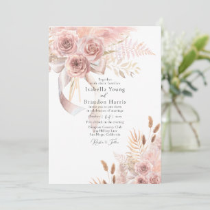 Delicate Bohemian Pink Floral Wedding Kaart