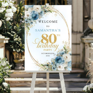 Delicate boho blauwe bloemen gouden lijst 80 verja poster