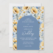 Delicate Boho blauwe en gele wilde bloemen boog Kaart (Voorkant)