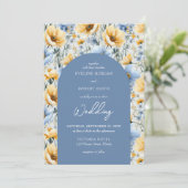 Delicate Boho blauwe en gele wilde bloemen boog Kaart (Staand voorkant)