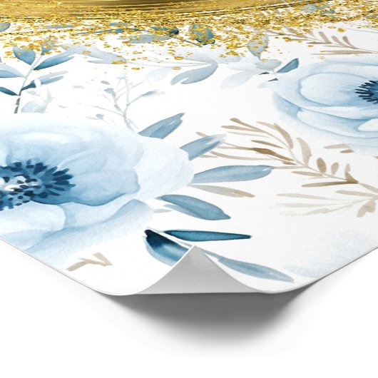 Delicate Boho Dusty Blue Gold 8x10 Trouwbord Poster (Hoek)