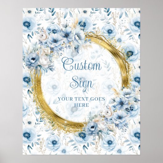Delicate Boho Dusty Blue Gold 8x10 Trouwbord Poster (Voorkant)