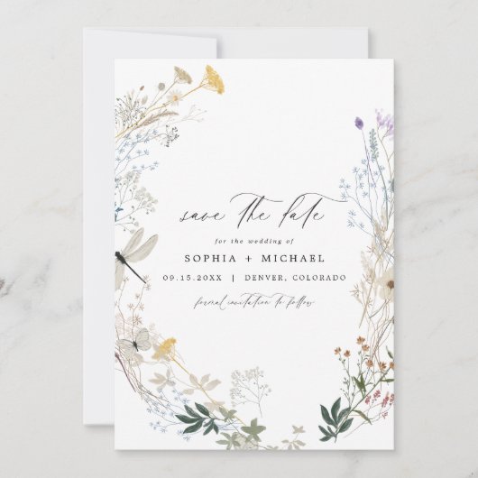 Delicate Boho Earth Tone Wildflower Save the Date Kaart (Voorkant)