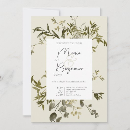Delicate Boho Greenery Wedding Invitation Kaart (Voorkant)