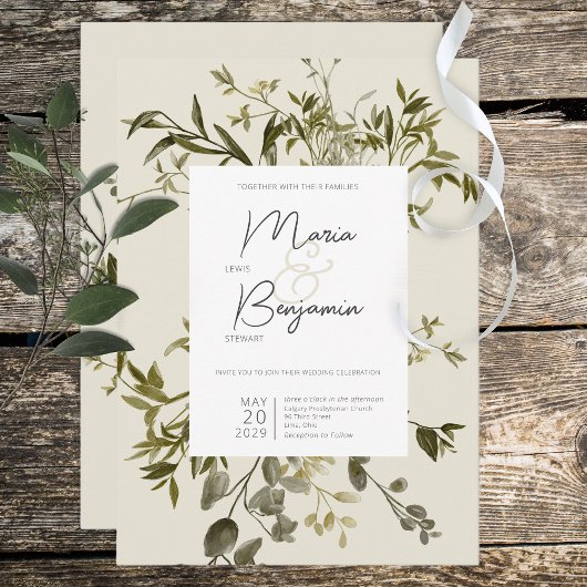 Delicate Boho Greenery Wedding Invitation Kaart