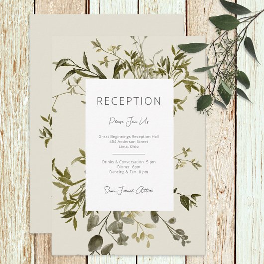 Delicate Boho groen bruiloft receptie Informatiekaartje