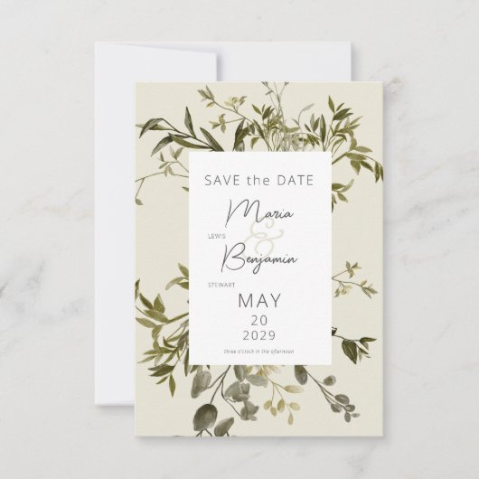 Delicate Boho groen bruiloft Save The Date (Voorkant)