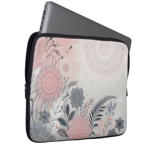 Delicate Boho Lace Pink Grey Laptop Tablet Sleeve (Voorkant Rechts)