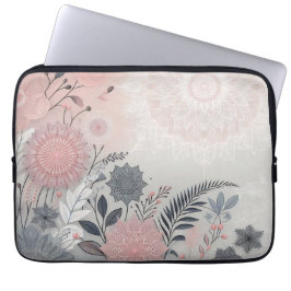 Delicate Boho Lace Pink Grey Laptop Tablet Sleeve