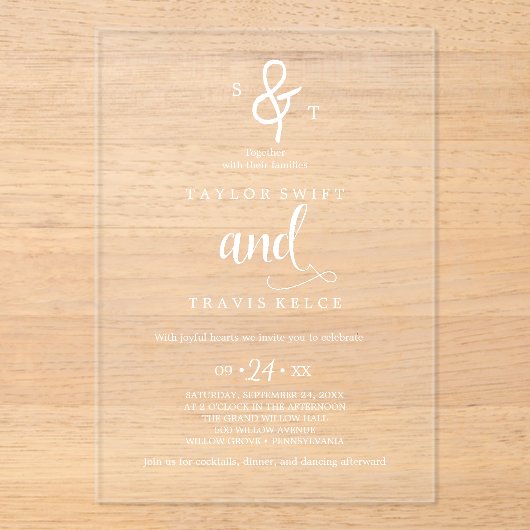 Delicate Boho Monogram Acryl Huwelijksuitnodiging Uitnodigingen (Voorkant)