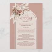 Delicate Boho Stof Roze Pampas Bloemige Trouw Menu (Voorkant)