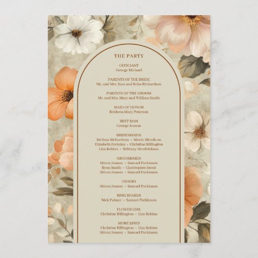 Delicate Boho Terracotta Beige Olive Sage Program Programmakaart (Achterkant)