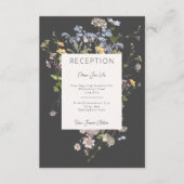 Delicate Boho Wildbloemen Charcoal Receptie Informatiekaartje (Voorkant)