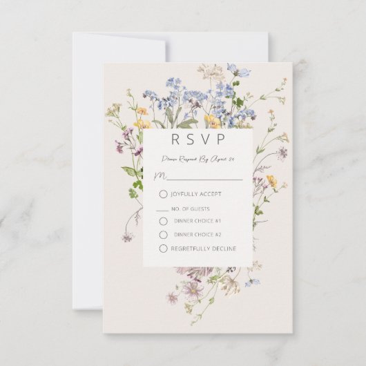 Delicate Boho Wildbloemen Cream-kaart RSVP Kaartje (Voorkant)
