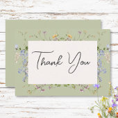 Delicate Boho Wildbloemen Groene bruiloft Bedankkaart