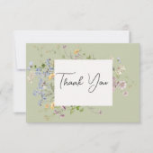 Delicate Boho Wildbloemen Groene bruiloft Bedankkaart (Voorkant)