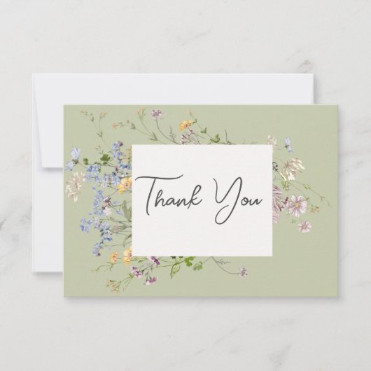 Delicate Boho Wildbloemen Groene bruiloft Bedankkaart (Voorkant)