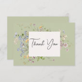 Delicate Boho Wildbloemen Groene bruiloft Bedankkaart (Voorkant / Achterkant)