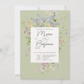 Delicate Boho Wildbloemen Groene bruiloft Kaart (Voorkant)