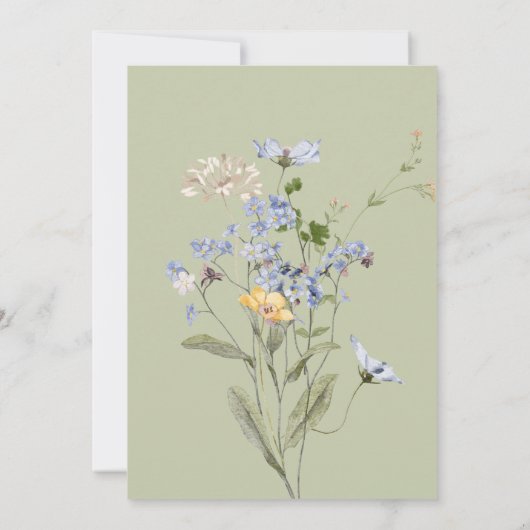 Delicate Boho Wildbloemen Groene bruiloft Kaart (Achterkant)