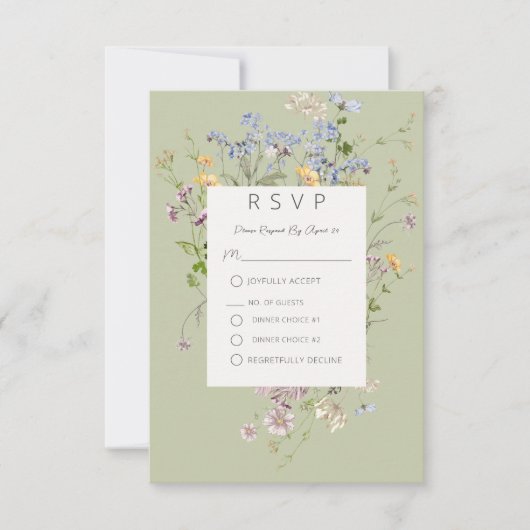 Delicate Boho Wildbloemen Groene bruiloft RSVP Kaartje (Voorkant)