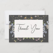 Delicate Boho Wildbloemen Houtskool Bruiloft Bedankkaart (Voorkant)