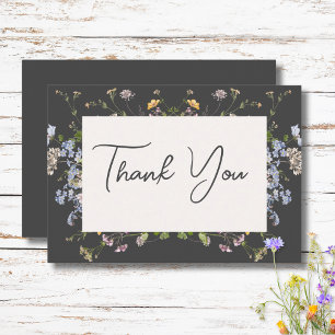 Delicate Boho Wildbloemen Houtskool Bruiloft Bedankkaart