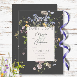 Delicate Boho Wildbloemen Houtskool Bruiloft Save The Date